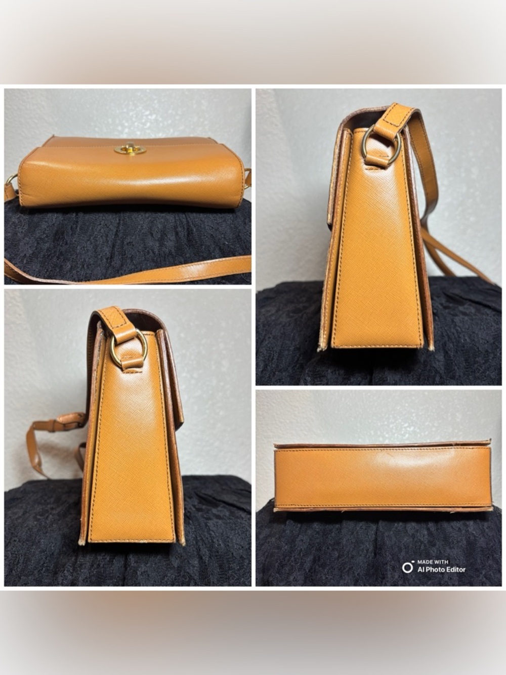 Vintage CELINE Camel Saffiano Accordion Flap Bag | Red Interior | Made in Italy - Picture 6 of 11